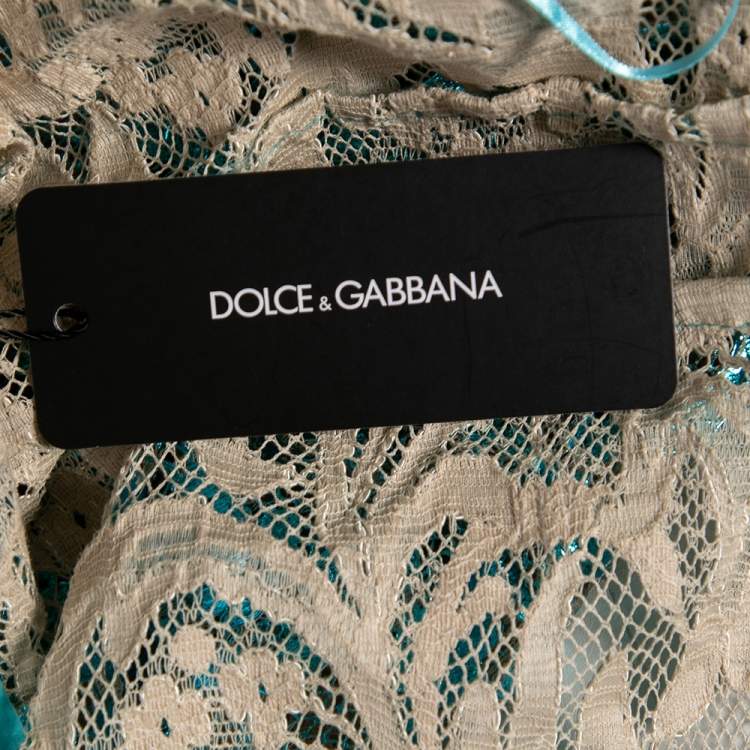 Pre Owned Dolce & Gabbana Metallic Blue Floral Lace Mini Skirt L