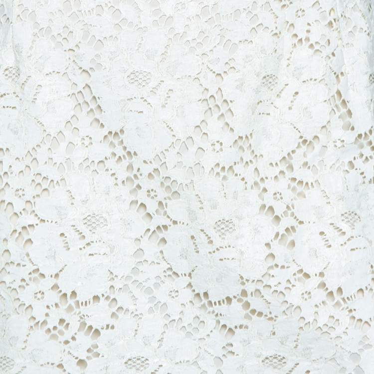 Pre Owned Dolce & Gabbana White Floral Laminated Lace Mini Skirt L