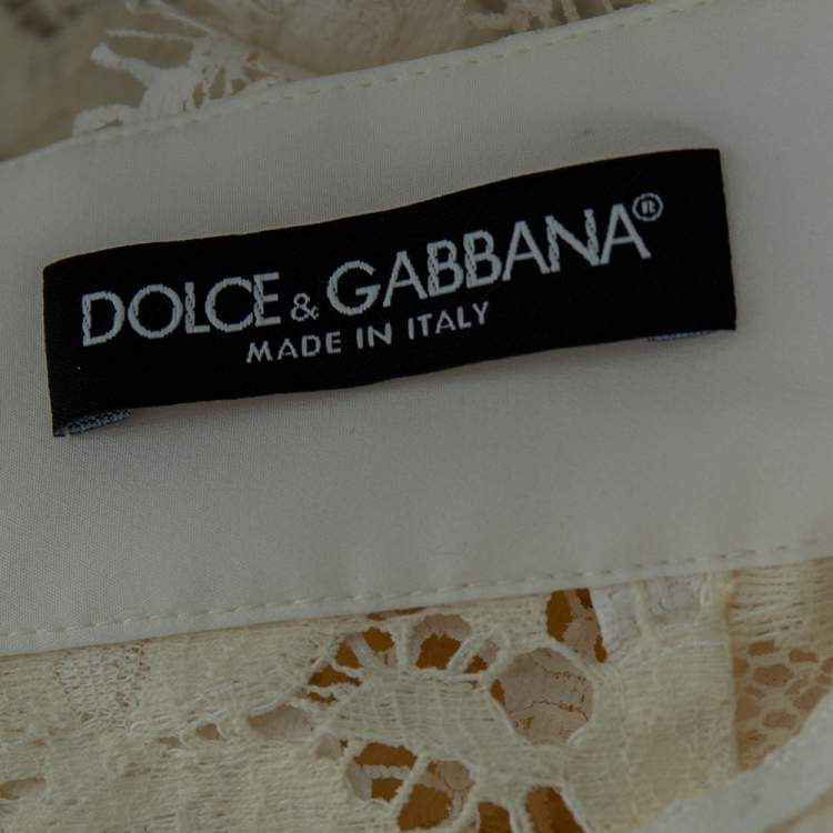 Pre Owned Dolce & Gabbana White Floral Laminated Lace Mini Skirt L