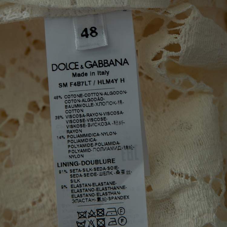 Pre Owned Dolce & Gabbana White Floral Laminated Lace Mini Skirt L