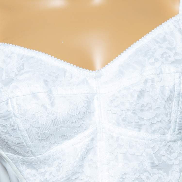 Pre Owned Dolce & Gabbana White Synthetic Lace Inset Detailed Cropped Bustier L