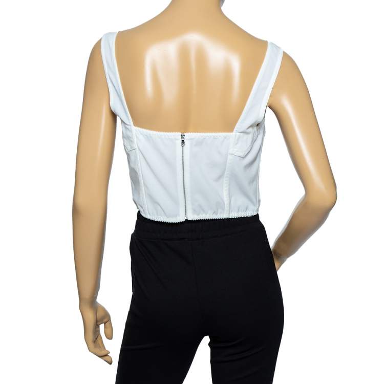 Pre Owned Dolce & Gabbana White Synthetic Lace Inset Detailed Cropped Bustier L