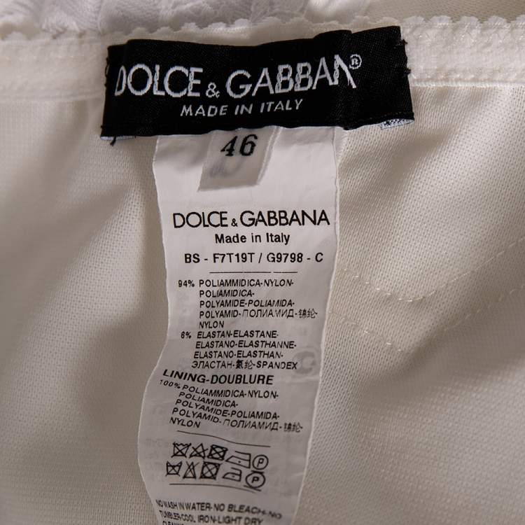 Pre Owned Dolce & Gabbana White Synthetic Lace Inset Detailed Cropped Bustier L