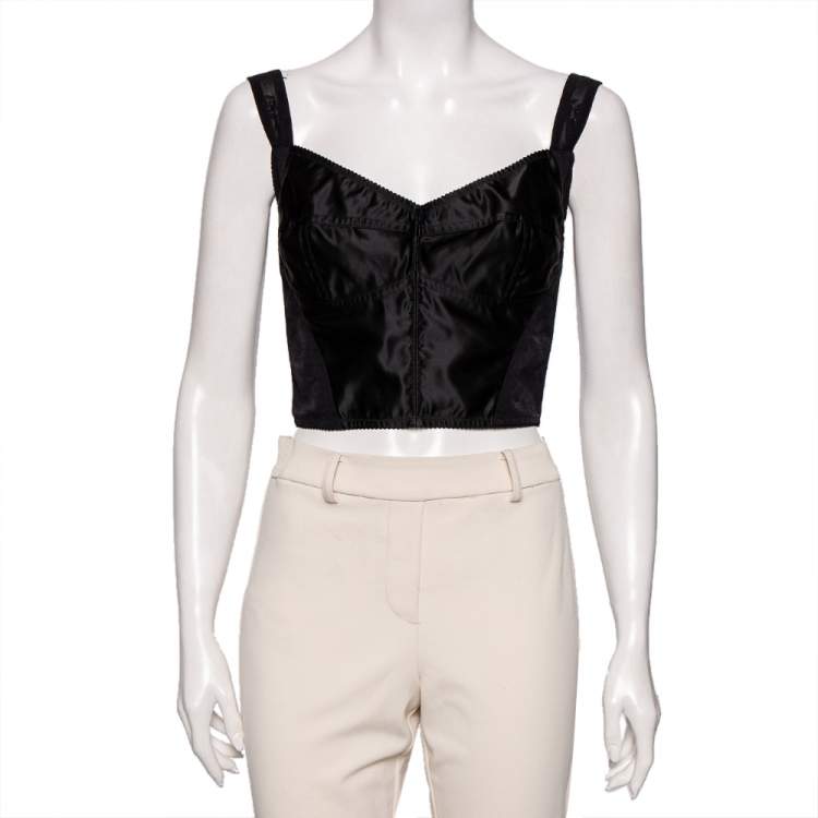 Pre Owned Dolce & Gabbana Black Lace & Satin Paneled Cropped Bustier L