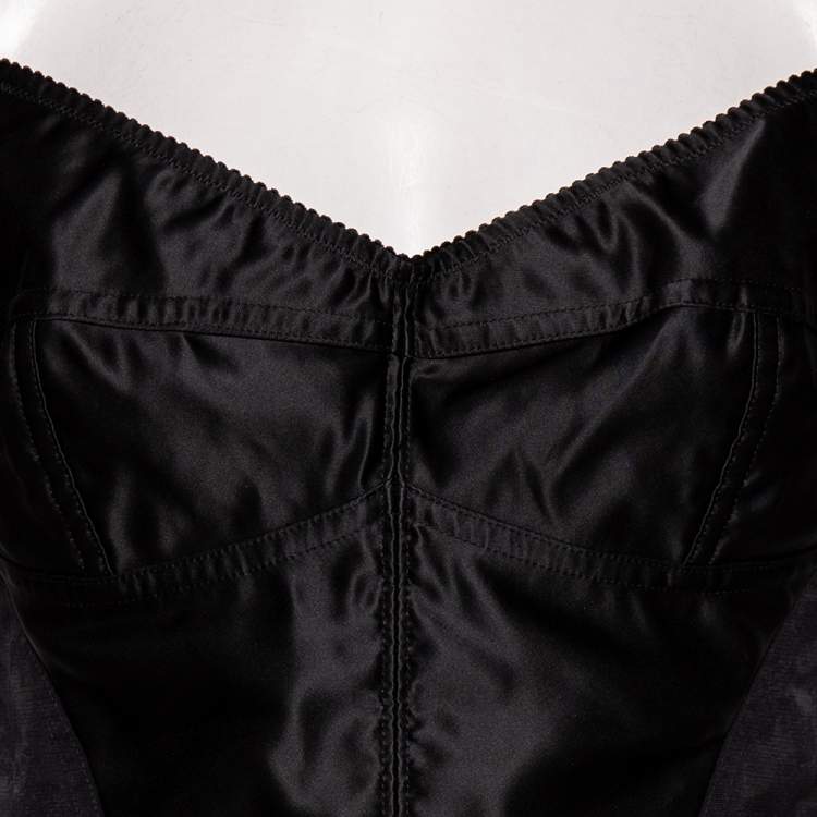 Pre Owned Dolce & Gabbana Black Lace & Satin Paneled Cropped Bustier L