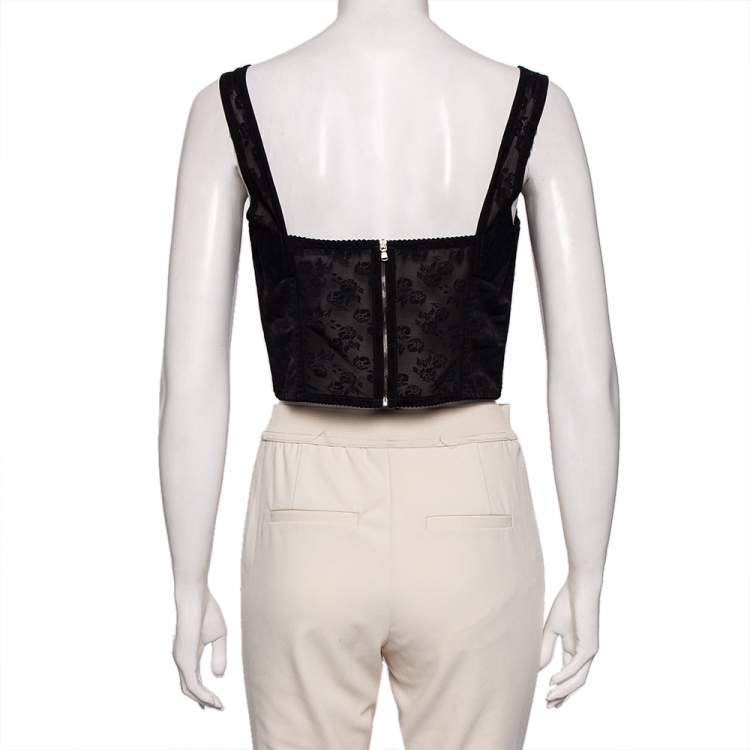 Pre Owned Dolce & Gabbana Black Lace & Satin Paneled Cropped Bustier L