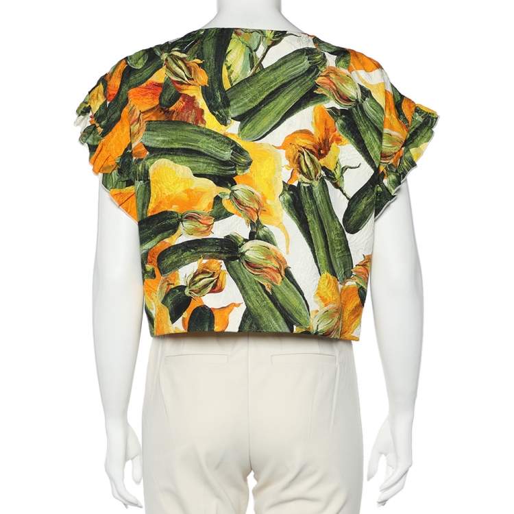 مملوكة مسبقًا Dolce & Gabbana Multicolor Zucchini Printed Cotton Jacquard Cropped Jacket M