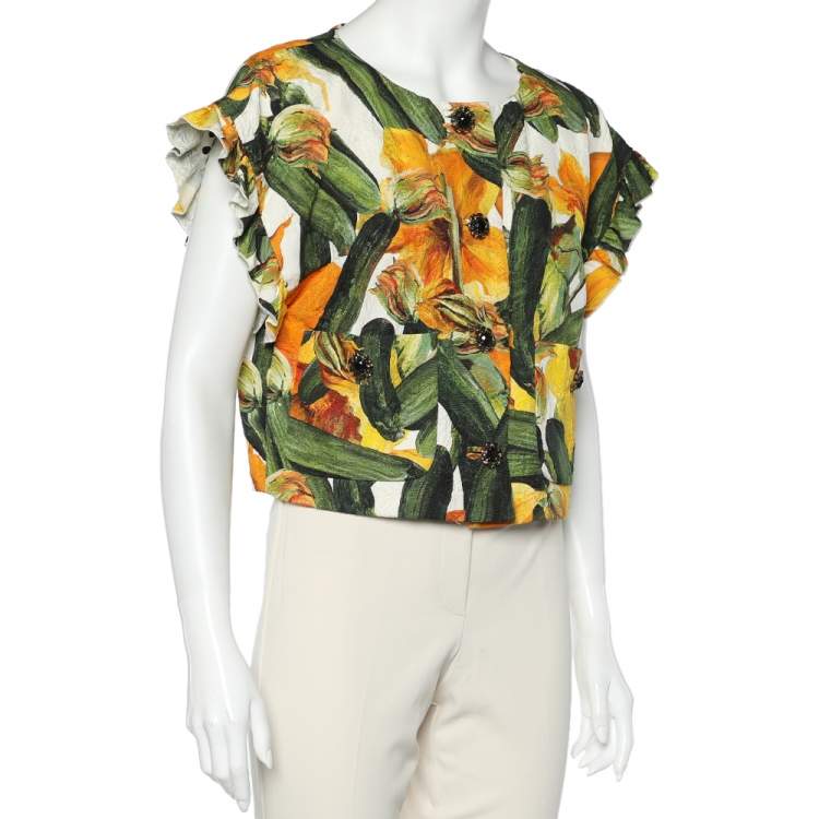 مملوكة مسبقًا Dolce & Gabbana Multicolor Zucchini Printed Cotton Jacquard Cropped Jacket M