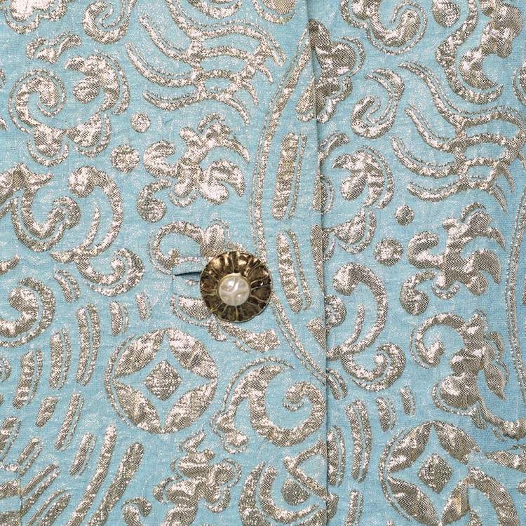 Pre Owned Dolce & Gabbana Blue Silk Brocade Button Front Jacket L
