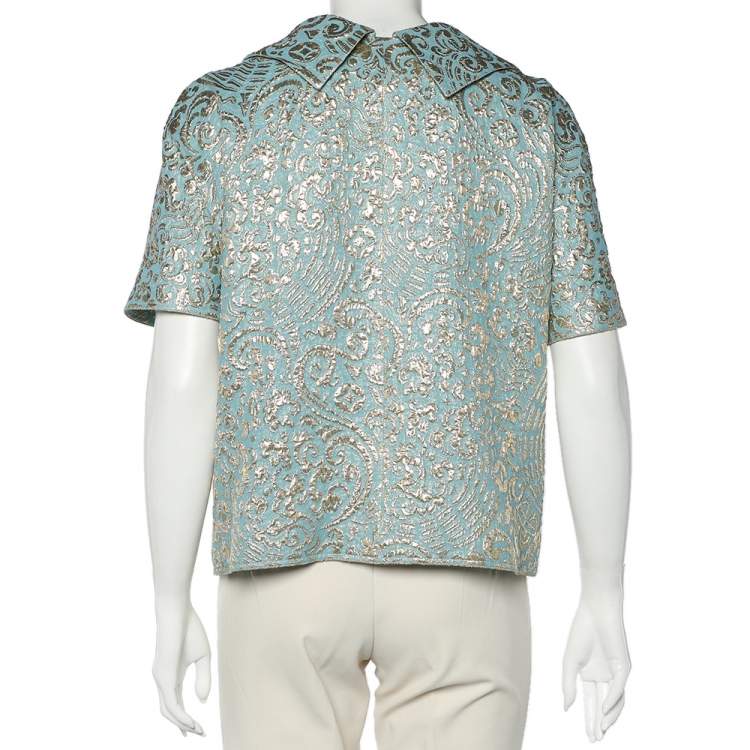 Pre Owned Dolce & Gabbana Blue Silk Brocade Button Front Jacket L