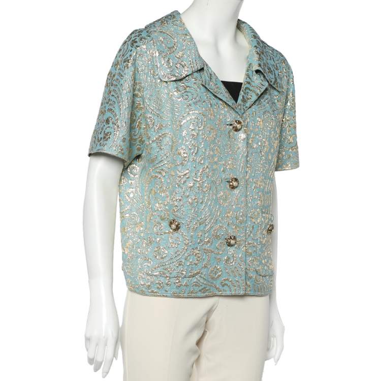 Pre Owned Dolce & Gabbana Blue Silk Brocade Button Front Jacket L