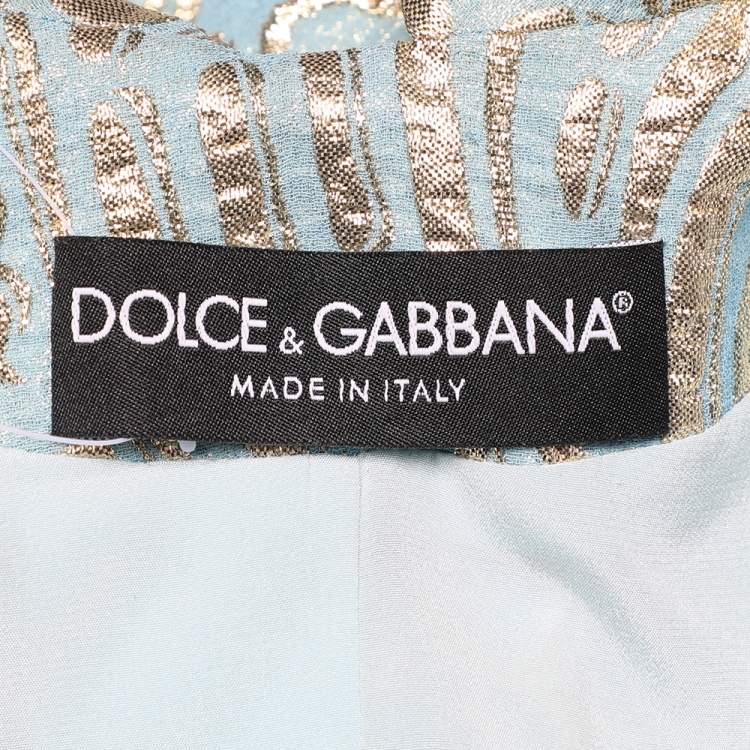 Pre Owned Dolce & Gabbana Blue Silk Brocade Button Front Jacket L