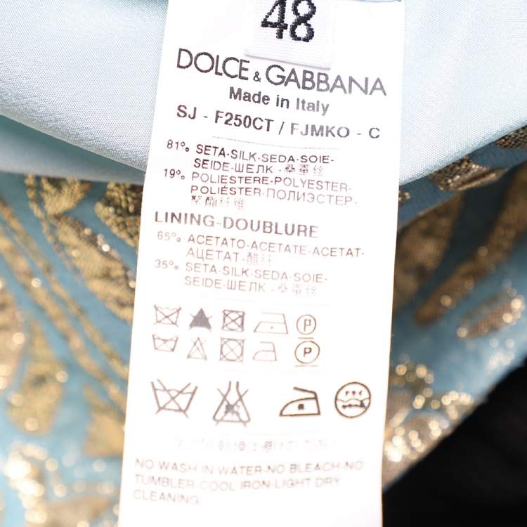 Pre Owned Dolce & Gabbana Blue Silk Brocade Button Front Jacket L