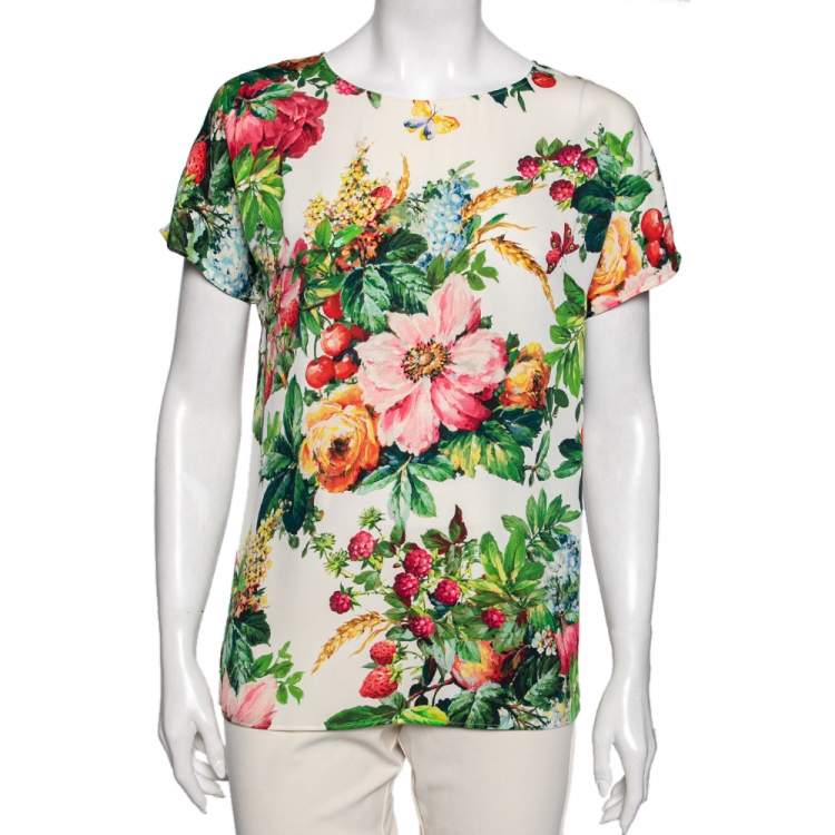 Pre Owned Dolce & Gabbana Multicolor Floral Printed Silk Top M