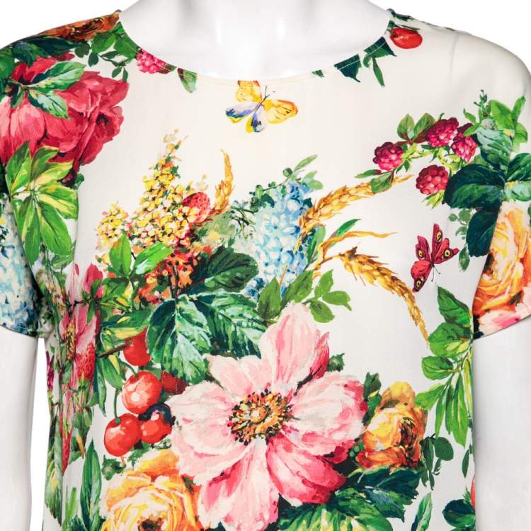 Pre Owned Dolce & Gabbana Multicolor Floral Printed Silk Top M