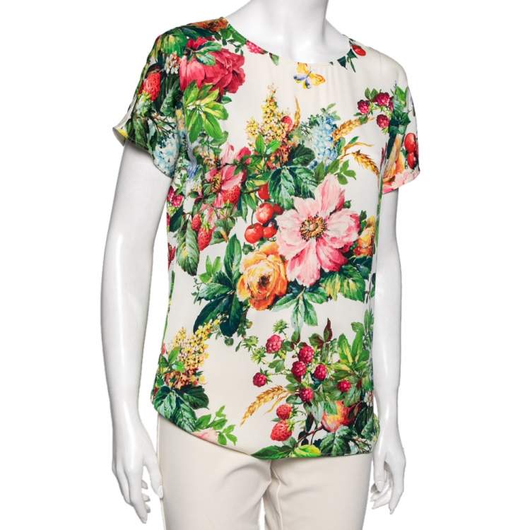Pre Owned Dolce & Gabbana Multicolor Floral Printed Silk Top M