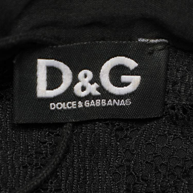Pre Owned Dolce & Gabbana Black Lace & Silk Neck Tie Detail Top M