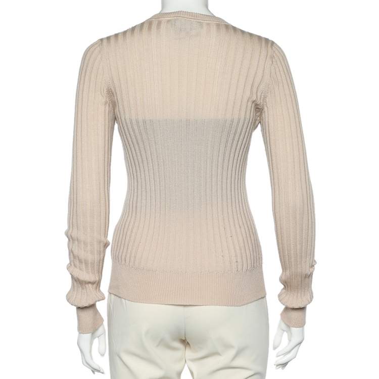 Pre Owned Dolce & Gabbana Beige Rib Knit Button Front Cardigan S