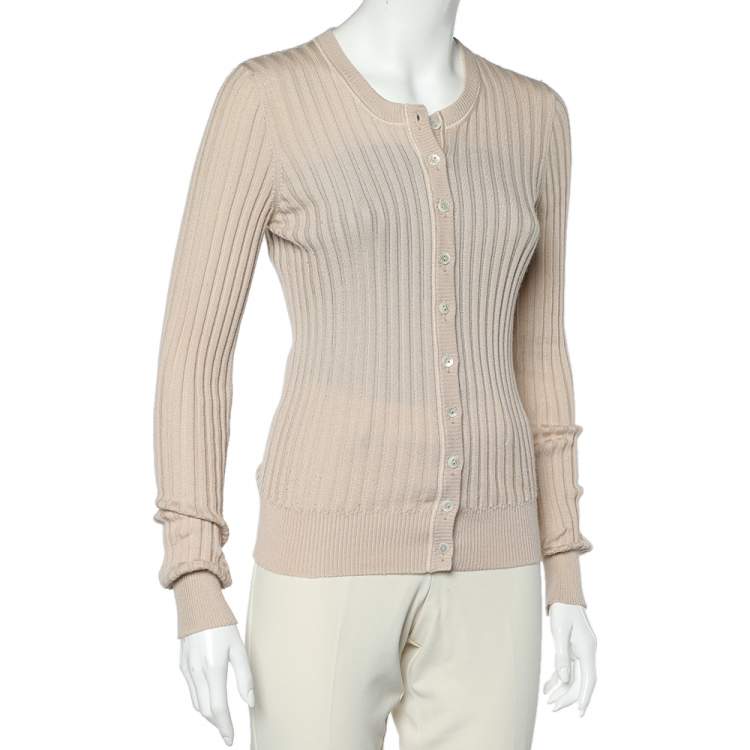 Pre Owned Dolce & Gabbana Beige Rib Knit Button Front Cardigan S