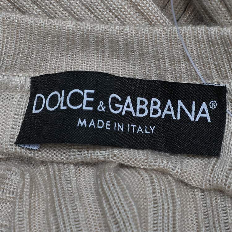 Pre Owned Dolce & Gabbana Beige Rib Knit Button Front Cardigan S