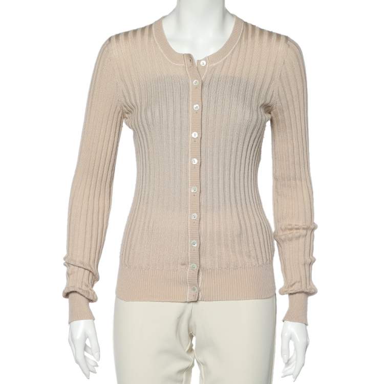 Pre Owned Dolce & Gabbana Beige Rib Knit Button Front Cardigan S