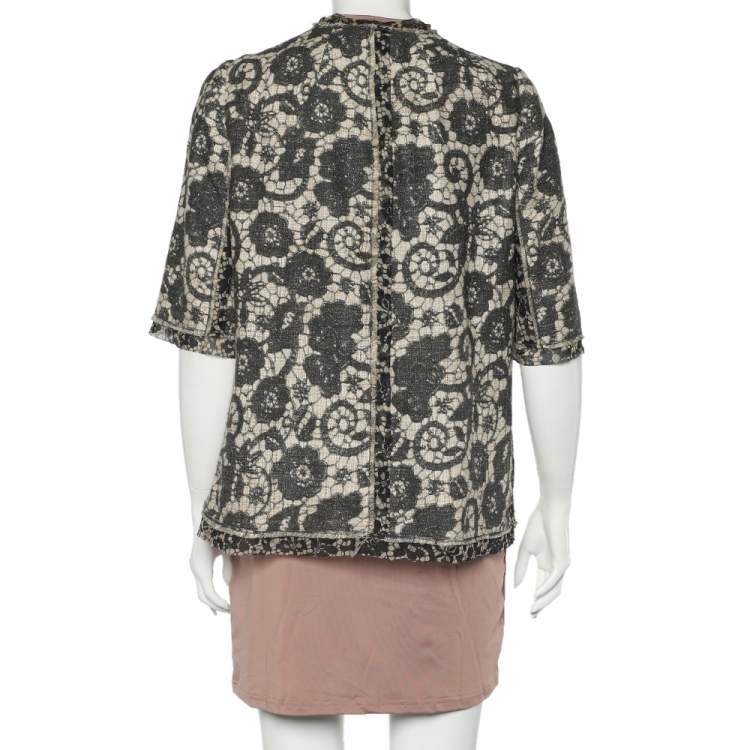 Pre Owned Dolce & Gabbana Beige Printed Textured Silk Button Front Jacket L