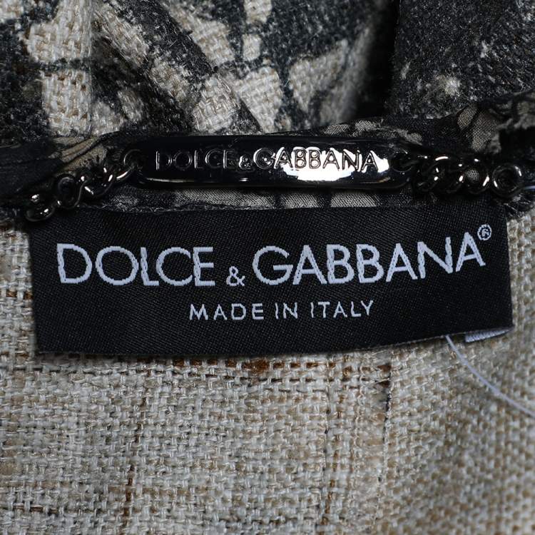 Pre Owned Dolce & Gabbana Beige Printed Textured Silk Button Front Jacket L