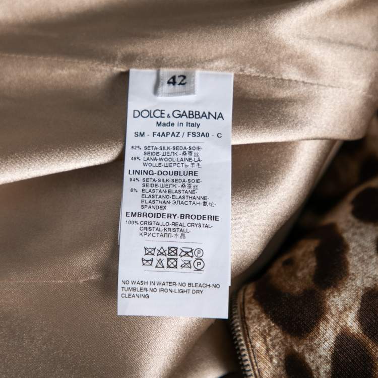Pre Owned Dolce & Gabbana Brown Leopard Printed Silk Crystal Embellished Mini Skirt M