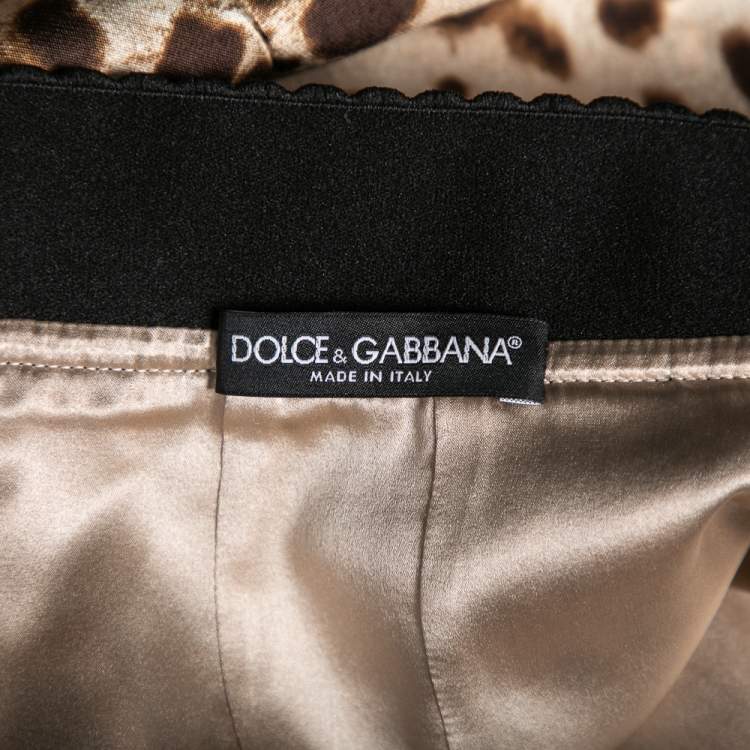 Pre Owned Dolce & Gabbana Brown Leopard Printed Silk Crystal Embellished Mini Skirt M