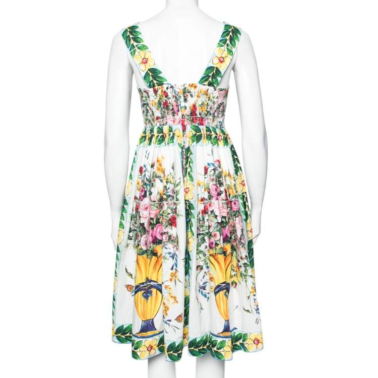Pre Owned Dolce & Gabbana Multicolored Floral Printed Cotton Pleated Dress S