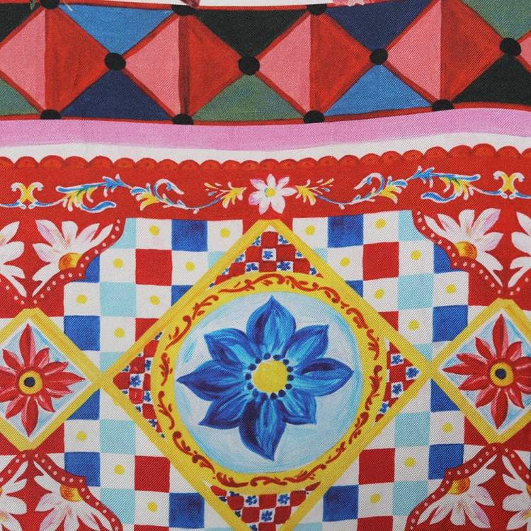 Pre Owned Dolce & Gabbana Multicolor Carretto Roses Printed Silk Top M