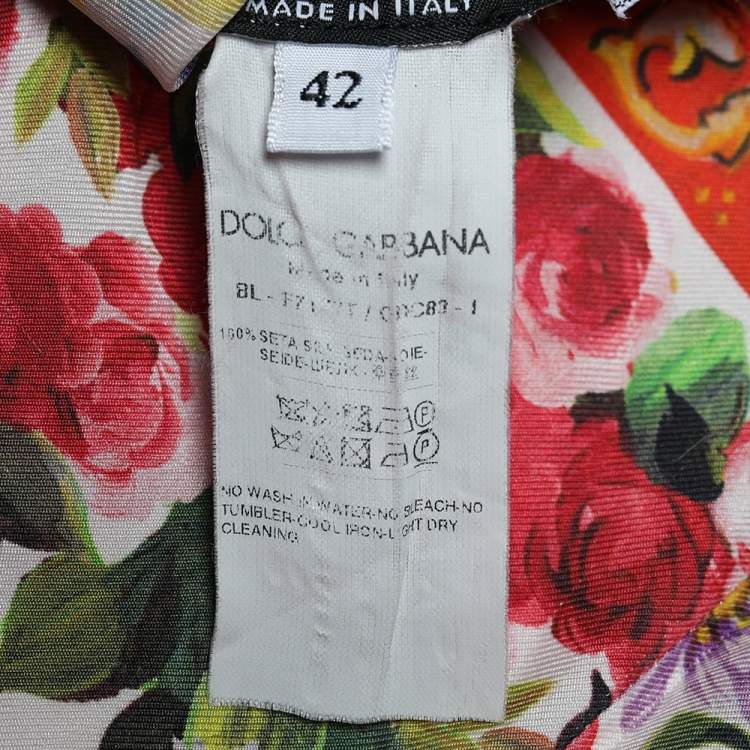 Pre Owned Dolce & Gabbana Multicolor Carretto Roses Printed Silk Top M