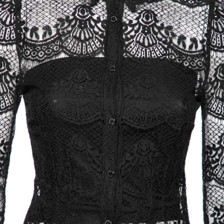 Pre Owned Dolce & Gabbana Black Lace Full Sleeve Shirt S