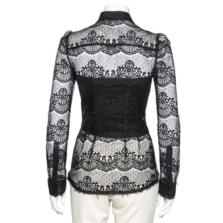 Pre Owned Dolce & Gabbana Black Lace Full Sleeve Shirt S