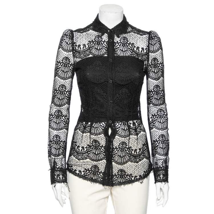 Pre Owned Dolce & Gabbana Black Lace Full Sleeve Shirt S