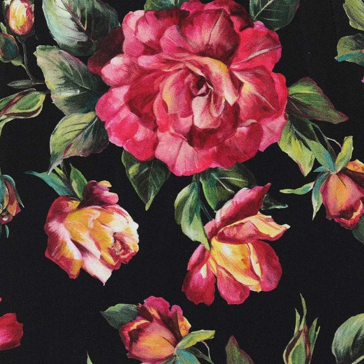 Pre Owned Dolce & Gabbana Black Floral Printed Crepe Pencil Skirt M
