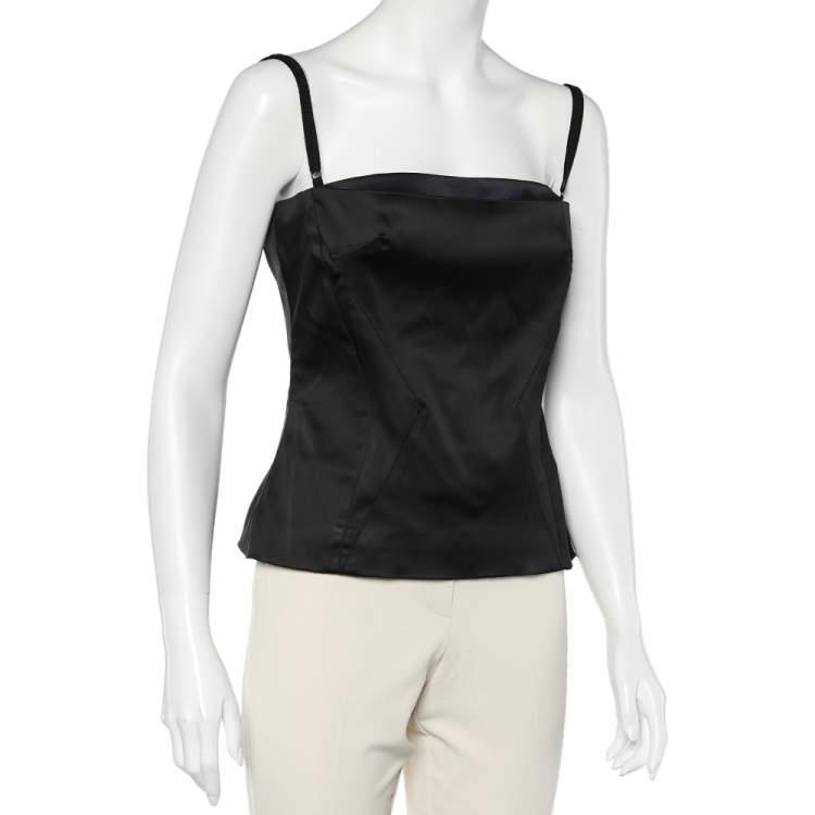 Pre Owned Dolce & Gabbana Black Synthetic Satin Corset Inset Crop Top M