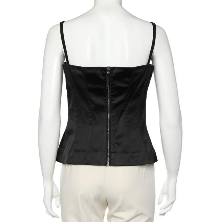 Pre Owned Dolce & Gabbana Black Synthetic Satin Corset Inset Crop Top M