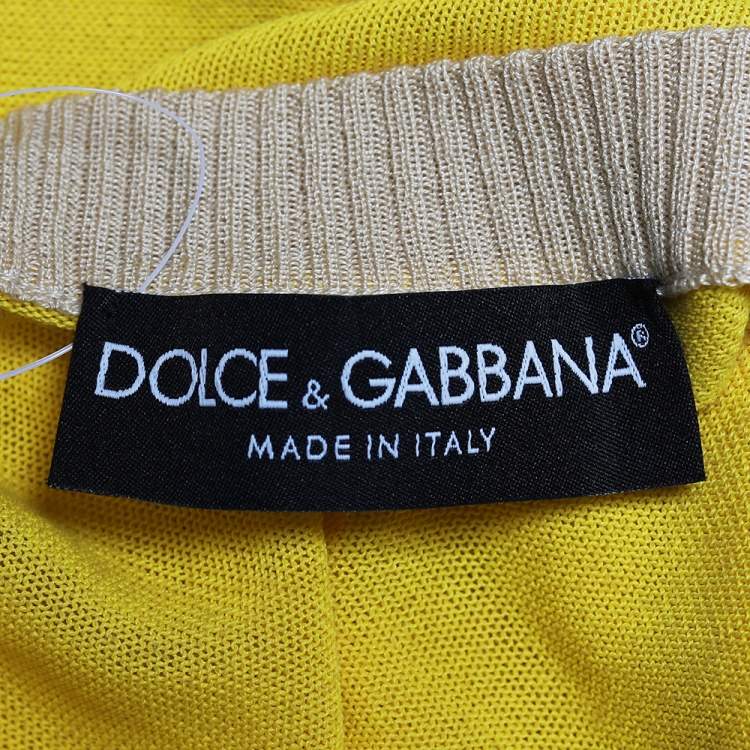 Pre Owned Dolce & Gabbana Yellow Logo Embroidered Cotton Knit Button Front Cardigan L
