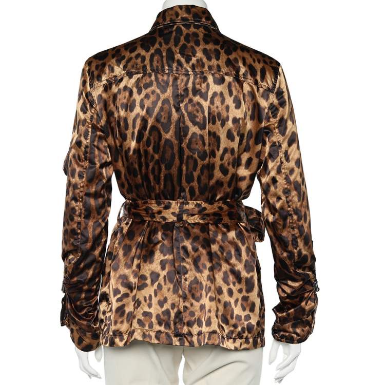 Pre Owned Dolce & Gabbana Brown Leopard Print Synthetic Belted Jacket L