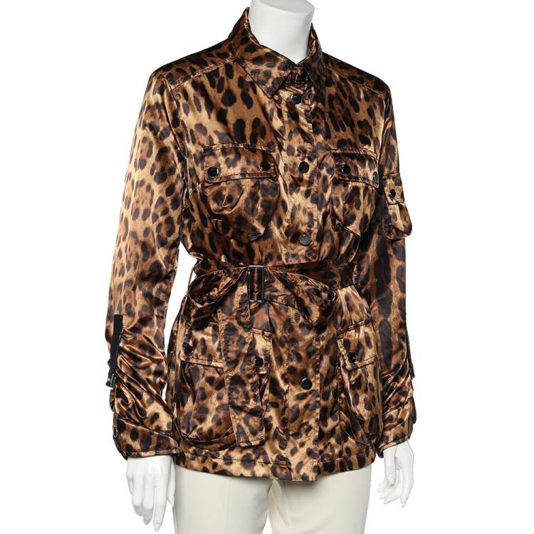 Pre Owned Dolce & Gabbana Brown Leopard Print Synthetic Belted Jacket L