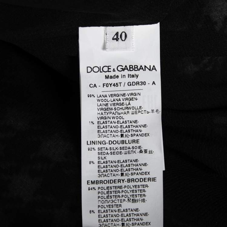 Pre Owned Dolce & Gabbana Monochrome Patterned Wool Floral Appliqued Cape S