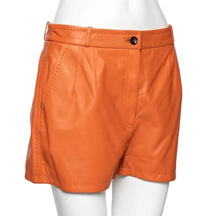 Pre Owned Dolce & Gabbana Orange Lambskin Leather Shorts L