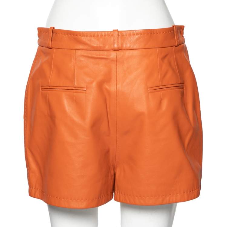 Pre Owned Dolce & Gabbana Orange Lambskin Leather Shorts L