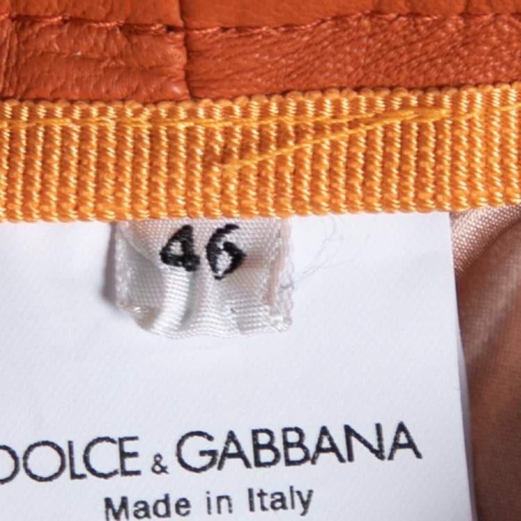 Pre Owned Dolce & Gabbana Orange Lambskin Leather Shorts L