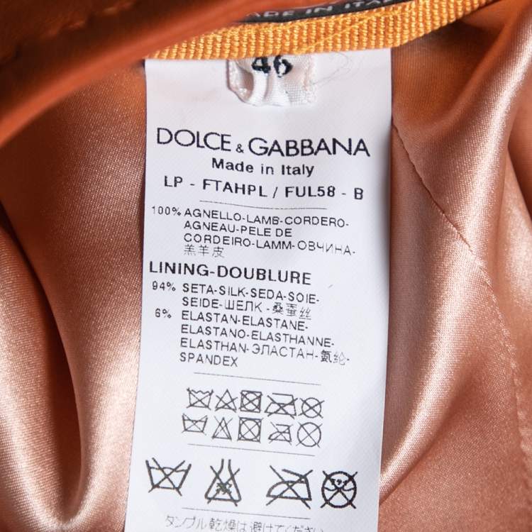 Pre Owned Dolce & Gabbana Orange Lambskin Leather Shorts L