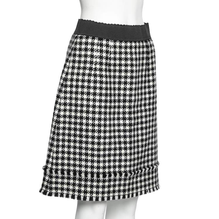 Pre Owned Dolce & Gabbana Monochrome Patterned Wool Fringe Detail Skirt M