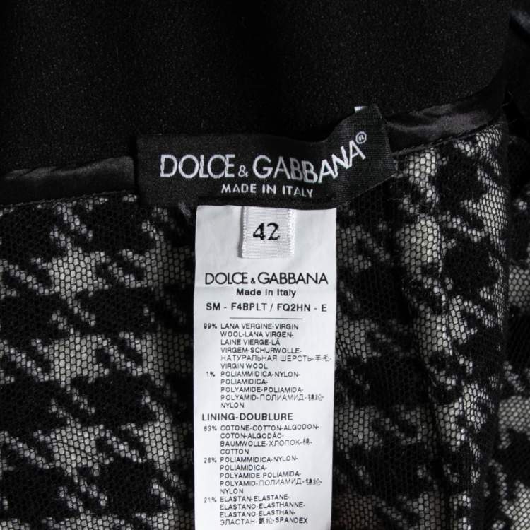 Pre Owned Dolce & Gabbana Monochrome Patterned Wool Fringe Detail Skirt M