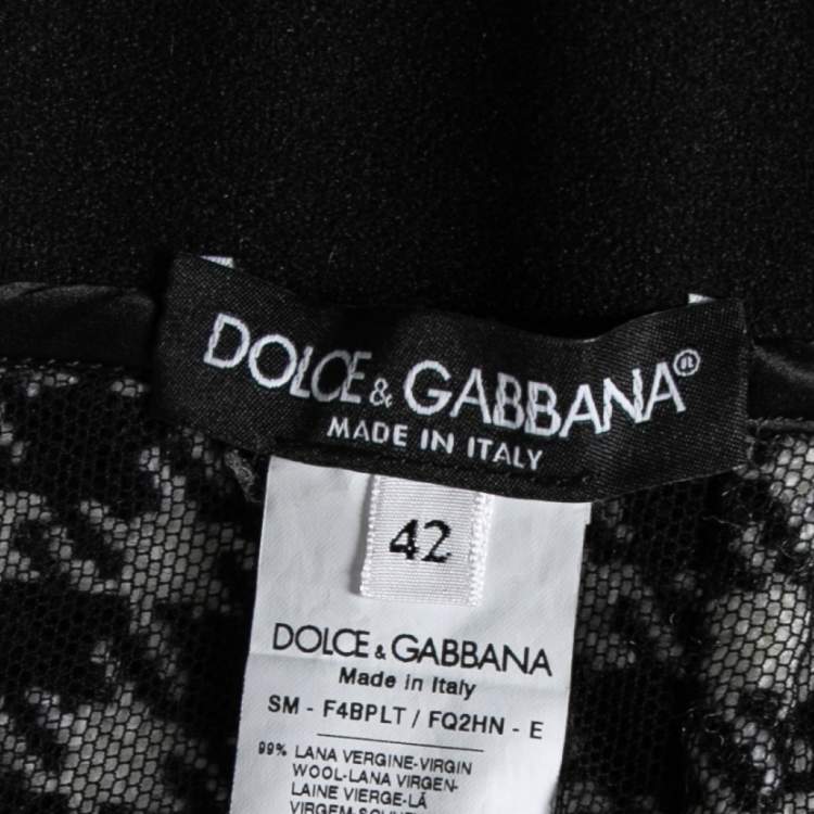 Pre Owned Dolce & Gabbana Monochrome Patterned Wool Fringe Detail Skirt M