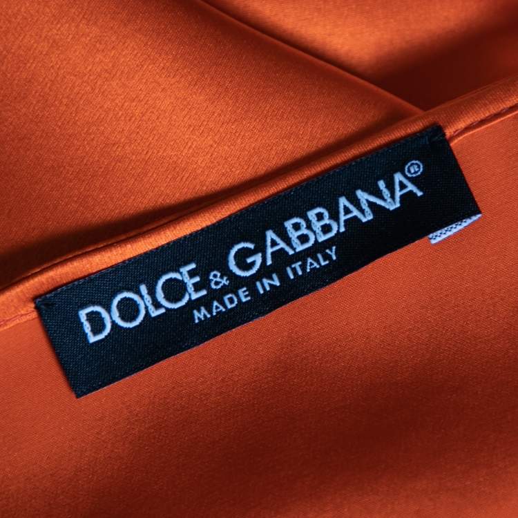Pre Owned Dolce & Gabbana Orange Silk Lemon Crystal Applique Embellished Top M